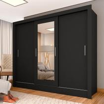 Roupeiro 3 Portas Casal Com 2 Espelhos Aurora Preto - M. Arapongas - A Móveis Arapongas