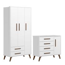 Roupeiro 3830 e Cômoda Infantil 3825 Q Encanto Retrô Qmovi Branco