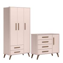 Roupeiro 3830 e Cômoda Infantil 3825 Q Encanto Retrô Qmovi Rosa