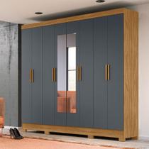 Roupeiro 8 Portas Rocas Com Espelho Freijó Cinza