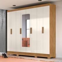 Roupeiro 8 Portas Rocas Com Espelho Freijó Off White