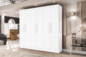 Roupeiro / Armário / Guarda Roupas MALI 06 Portas Com Puxadores em Madeira Amplo Espaço Interno Com 4 Gavetas Cor Branco Acetinado Roupeiro / Armário / Guarda Roupas MALI 06 Portas Com Puxadores em Madeira Amplo Espaço Interno Com 4 Gavetas Cor Branco Acetinado