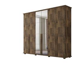 Roupeiro/Armário/Guarda Roupas/Organizador EST 6 Portas Com Puxadores em MDF Com Espelhos nas Portas Centrais e 5 Gavetas Cor Amadeirado Roupeiro/Armário/Guarda Roupas/Organizador EST 6 Portas Com Puxadores em MDF Com Espelhos nas Portas Centrais e 5 Gavetas Cor Amadeirado
