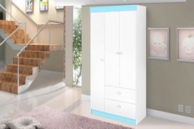 Roupeiro /Armário / Guarda Roupas / Organizador / Multiuso CAT Solteiro 3 Portas + 2 Gavetas Cor Azul / Branco