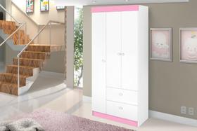 Roupeiro /Armário / Guarda Roupas / Organizador / Multiuso CAT Solteiro 3 Portas + 2 Gavetas Cor Rosa / Branco