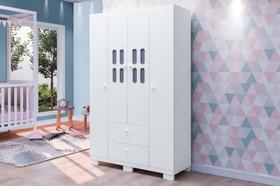 Roupeiro / Armário SOF 4 Portas + 2 Gavetas Pintura Com UV e Verniz Brilhante Cor Branco