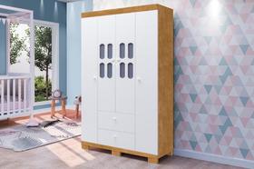 Roupeiro / Armário SOF 4 Portas + 2 Gavetas Pintura Com UV e Verniz Brilhante Cor Nature/Branco