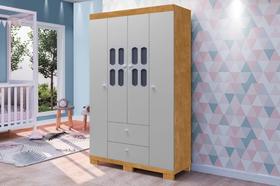 Roupeiro / Armário SOF 4 Portas + 2 Gavetas Pintura Com UV e Verniz Brilhante Cor Nature/Cinza