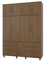 Roupeiro armário triplex três partes guarda roupas london casal 8 portas / 6 gavetas cor avelã amadeirado marrom natural