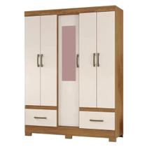 Roupeiro B60 da Briz com 5 portas e 2 gavetas espelho nas cores Nature/Off-White e Castanho Roupeiro B60 da Briz com 5 portas e 2 gavetas espelho nas cores Nature/Off-White e Castanho
