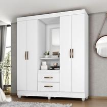 Roupeiro Capelinha 4 Portas 2 Gavetas Lite Branco Brilho Espelho 150cm MDP Roupeiro Capelinha 4 Portas 2 Gavetas Lite Branco Brilho Espelho 150cm MDP