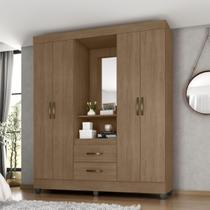 Roupeiro Capelinha 4 Portas 2 Gavetas Lite Carvalho Oak Espelho 150cm MDP Roupeiro Capelinha 4 Portas 2 Gavetas Lite Carvalho Oak Espelho 150cm MDP