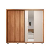 Roupeiro Casal 2 Portas Correr Caemmun Romanus Lux 2,40m c Espelho Freijó Off White