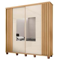 Roupeiro Casal 228cm Portas Correr Com Espelho Monte Carlo RV Móveis Cinamomo Ripado/Off White
