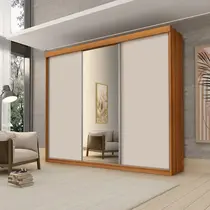 Roupeiro Casal Luxo Florença 100% Mdf 3 Portas de Correr 5 Gavetas Trilhos em Alumínio Espelho - Luapa - Freijó/Off Roupeiro Casal Luxo Florença 100% Mdf 3 Portas de Correr 5 Gavetas Trilhos em Alumínio Espelho - Luapa - Freijó/Off