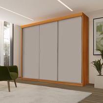 Roupeiro Casal Luxo Imola 100% Mdf 3 Portas de Correr 5 Gavetas Trilhos em Alumínio - Luapa - Freijó/Off