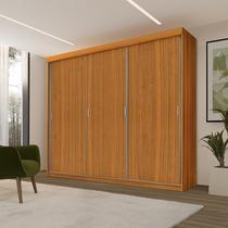 Roupeiro Casal Luxo Imola 100% Mdf 3 Portas de Correr 5 Gavetas Trilhos em Alumínio - Luapa - Freijó