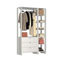 Roupeiro Closet Solteiro 1,2m Com Gavetas e Cabideiro Branco - Nova Mobile Q