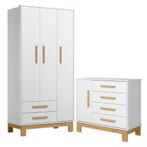 Roupeiro com 3 Portas e Cômoda Malta Branco Acetinado Roupeiro com 3 Portas e Cômoda Malta Branco Acetinado