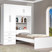 Roupeiro com Cama Cancun Solteiro Flex Branco Lilás J&A Móveis