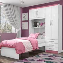 Roupeiro Com Cama Lisboa 4 Portas Branco-pink Roupeiro Com Cama Lisboa 4 Portas Branco-pink