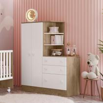 Roupeiro com Comoda Infantil Fermo Carvalho Rustico Branco - Mais de Casa