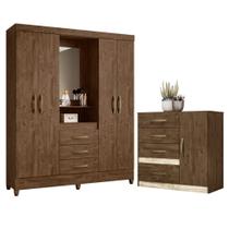 Roupeiro com Espelho e Cômoda Pequim Castanho Wood