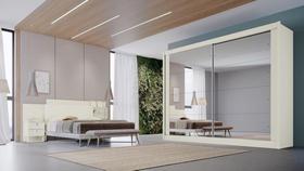 Roupeiro creta 100% mdf com 2 portas espelhadas off white amendoa off white - Moveis Europa Roupeiro creta 100% mdf com 2 portas espelhadas off white amendoa off white - Moveis Europa