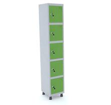 Roupeiro de Aco 1 Vao 5 Portas com Fechadura Pandin Cinza e Verde Miro 1.90 M