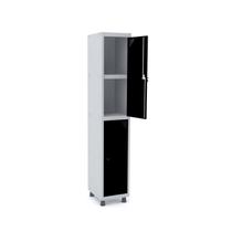 Roupeiro de aço 1m 02 portas c/ prat. pitão pandin - cinza/preto