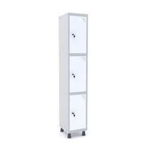 Roupeiro de aço 1m 03 portas fechadura pandin - cinza/branco