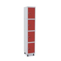 Roupeiro de aço 1m 04 portas fechadura pandin - cinza/vermelho