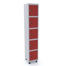 Roupeiro de aço 1m 05 portas fechadura pandin - cinza/vermelho