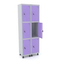 Roupeiro de Aco 2 Vaos 6 Portas com Fechadura Pandin Cinza e Lilas 1.90 M