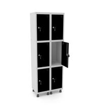 Roupeiro de aço 2m 06 portas fechadura pandin - cinza/preto