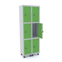 Roupeiro de aço 2m 06 portas fechadura pandin - cinza/verde