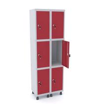 Roupeiro de aço 2m 06 portas fechadura pandin - cinza/vermelho