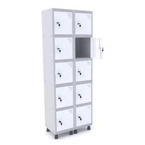 Roupeiro de aço 2m 10 portas fechadura pandin - cinza/branco