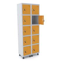Roupeiro de aço 2m 10 portas fechadura pandin - cinza/laranja