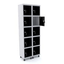 Roupeiro de aço 2m 10 portas fechadura pandin - cinza/preto