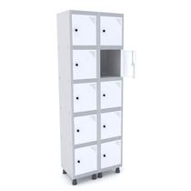 Roupeiro de aço 2m 10 portas pitão pandin - cinza/branco