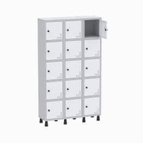 Roupeiro de Aço 3 Vãos 15 Portas Pitão Linha Light Cinza e Branco