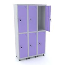 Roupeiro de aço 3m 06 portas fechadura pandin - cinza/lilás