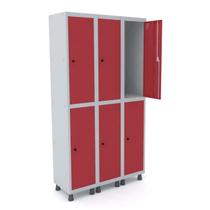 Roupeiro de aço 3m 06 portas pitão pandin - cinza/vermelho