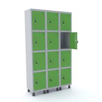 Roupeiro de aço 3m 12 portas fechadura pandin - cinza/verde