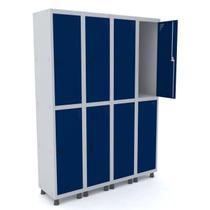 Roupeiro De Aço 8 Portas Azul Prateleira Cadeado Pandin