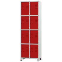 Roupeiro de Aço 8 Portas Cinza com Vermelho 1,96 X 0,93 X 0,36 - ULTRA Móveis