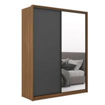 Roupeiro de Casal Espanha 2 Portas c/ 1 Espelho Amêndola/Grafito - Bela Móveis