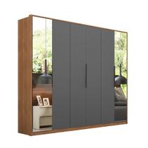 Roupeiro de Casal Izabella c/ 6 Portas c/ 2 Espelhos Amêndola/Grafito - Bela Móveis