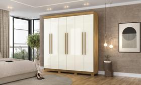 Roupeiro Elegance 6 Portas e 2 Gavetas Internas - Cor Nature Champanhe - Vila Rica Roupeiro Elegance 6 Portas e 2 Gavetas Internas - Cor Nature Champanhe - Vila Rica